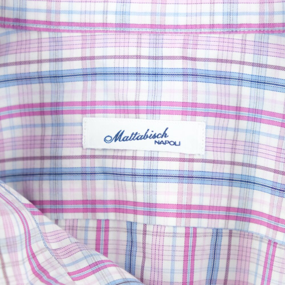 Mattabisch Napoli Shirt Mens 15 3/4 EUR 40 White Pink Plaid Button Down - Picture 3 of 7